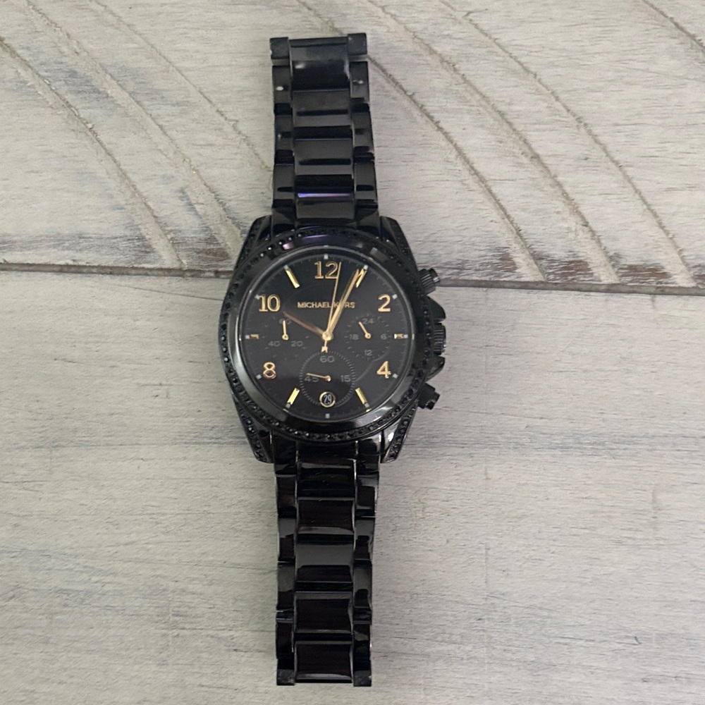 Michael Kors Black Chronograph Watch with Ceramic Band